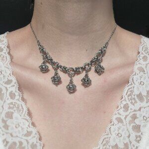 Vintage bohemian princess silver chainmaille choker necklace with caged pearls